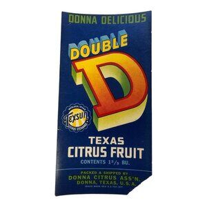 1950s Double D Donna Produce Crate Label Weslaco Texas 50s Agriculture Ephemera